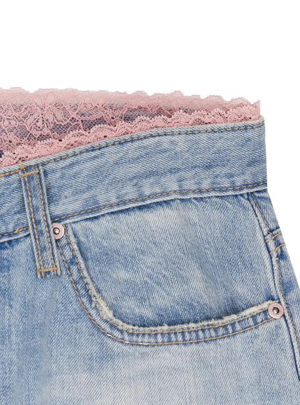 Yoko Lace Layered Wide Leg Jeans IY504