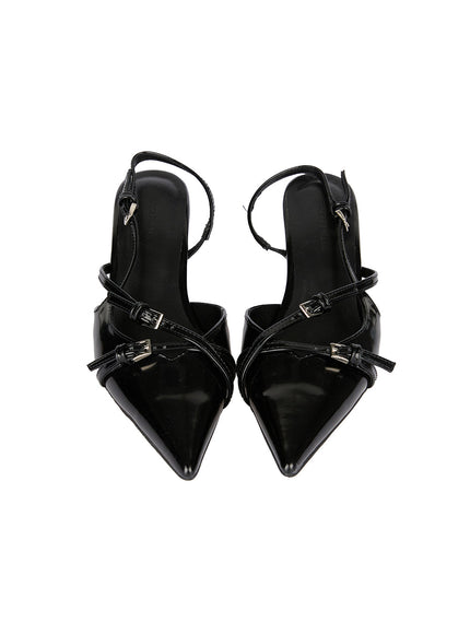 Buckle Faux-Leather Pointed-Toe Heels IF510