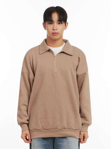 mens-collared-half-zip-crewneck-id406 / Beige