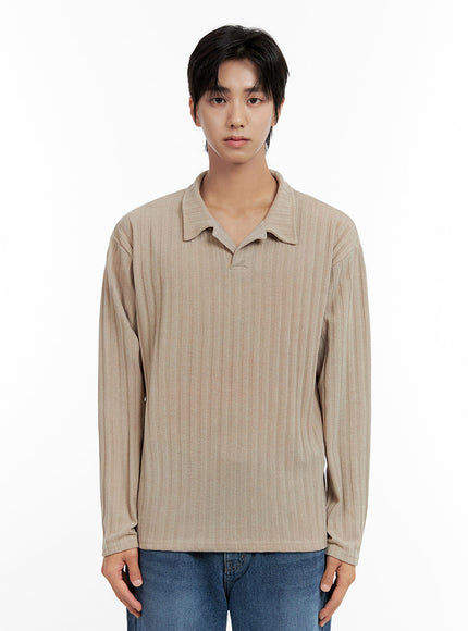 mens-long-sleeve-collar-sweater-in411 / Beige