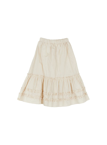 cotton-ruffle-midi-skirt-iy509 / Beige