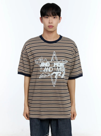 mens-star-contrast-stripe-tee-il517 / Beige