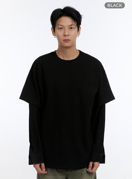 mens-layered-shirt-io428 / Black