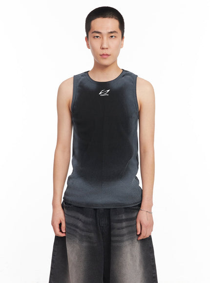 mens-washed-cotton-logo-tank-top-iy505 / Black