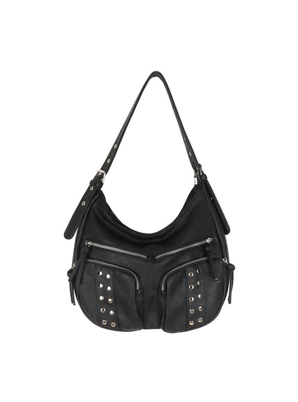 Stud Pocket Faux-Leather Shoulder Bag IY502