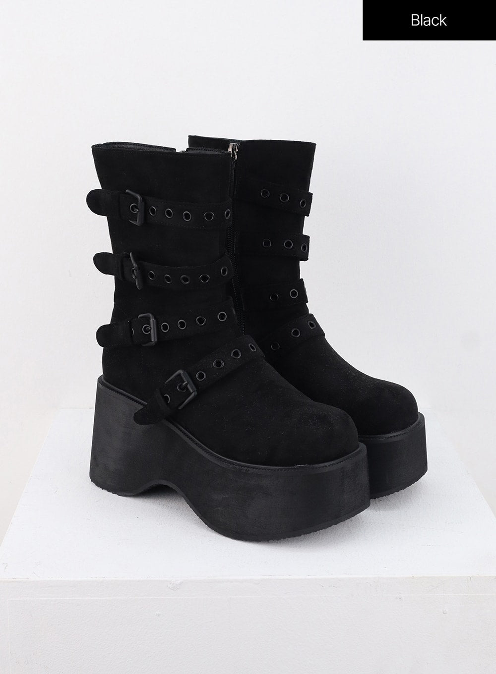 buckle-faux-leather-mid-boots-is327 / Black