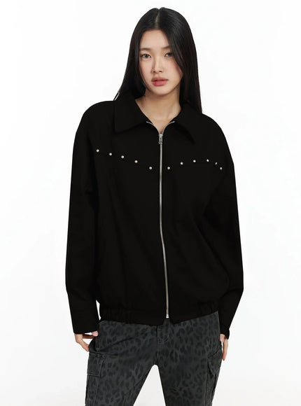 urban-studded-bomber-jacket-ia508 / Black