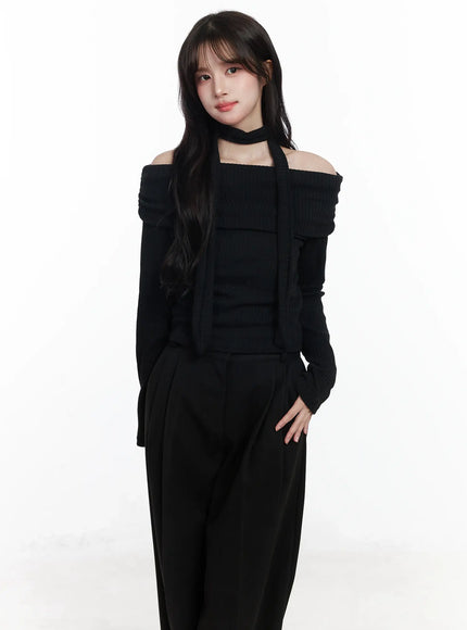 off-shoulder-choker-top-ij529 / Black