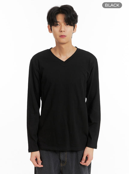 mens-basic-v-neck-long-sleeve-t-shirt-ia401 / Black