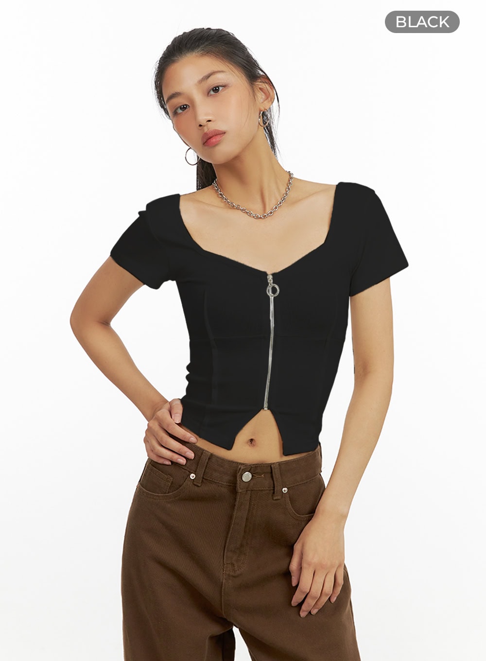 zip-up-crop-top-iu412 / Black