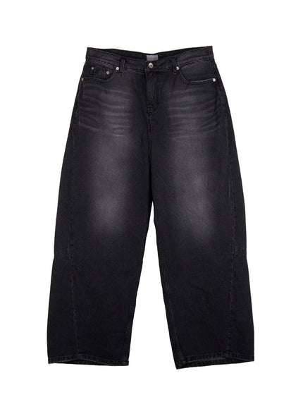 mens-washed-wide-fit-jeans-ij517 / Black