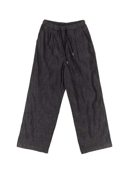 cotton-denim-wide-leg-pants-iy509 / Black