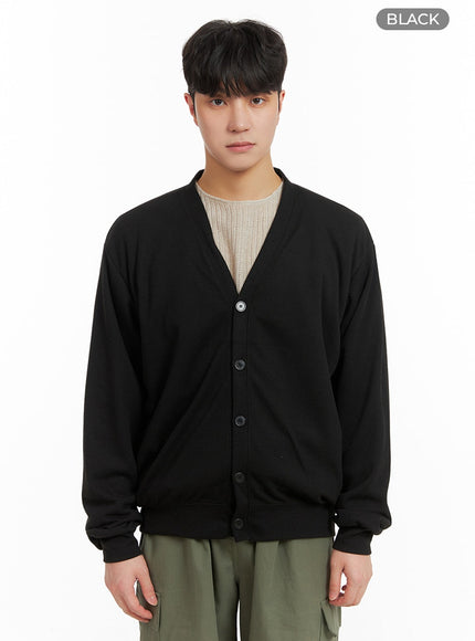 mens-solid-cotton-cardigan-ia402 / Black
