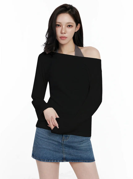 off-shoulder-long-sleeve-top-ij528 / Black