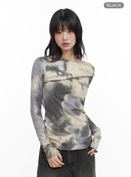 tie-dye-unbalanced-top-io430 / Black