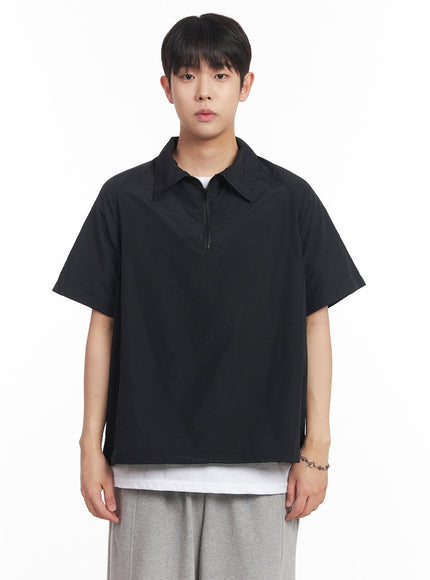 mens-windbreaker-half-zip-top-ia525 / Black