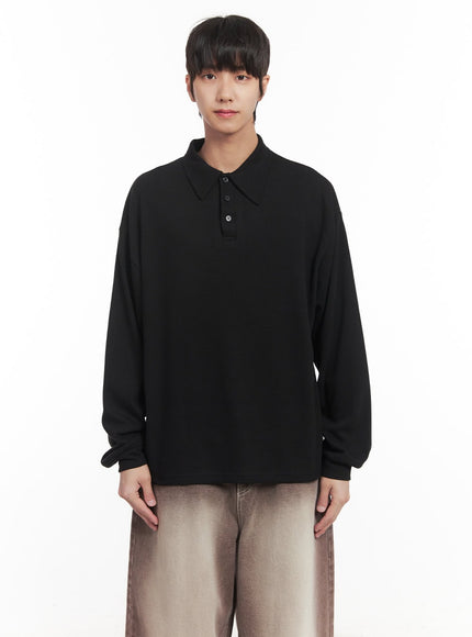 mens-collared-long-sleeve-shirt-im519 / Black