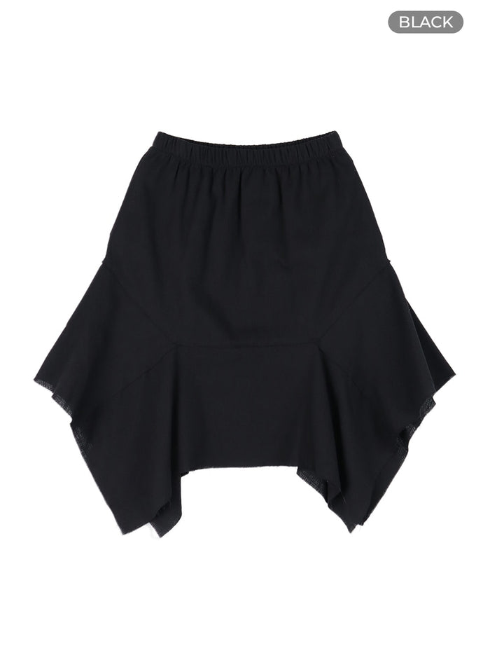asymmetrical-flare-midi-skirt-if423 / Black