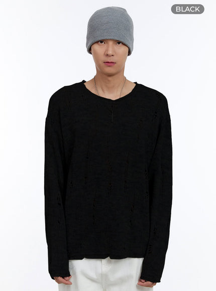 mens-destroyed-oversize-sweater-ig428 / Black