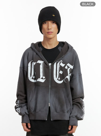 mens-faded-zip-up-hoodie-io417 / Black