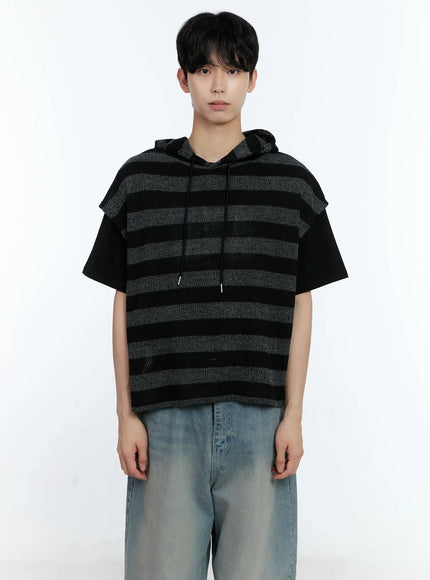 Men's Striped Short-Sleeve Hoodie IG501