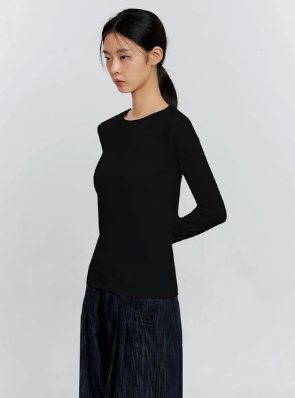 basic-stretch-long-sleeve-top-is516 / Black