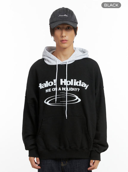 mens-mixed-color-graphic-hoodie-sweatshirt-io402 / Black