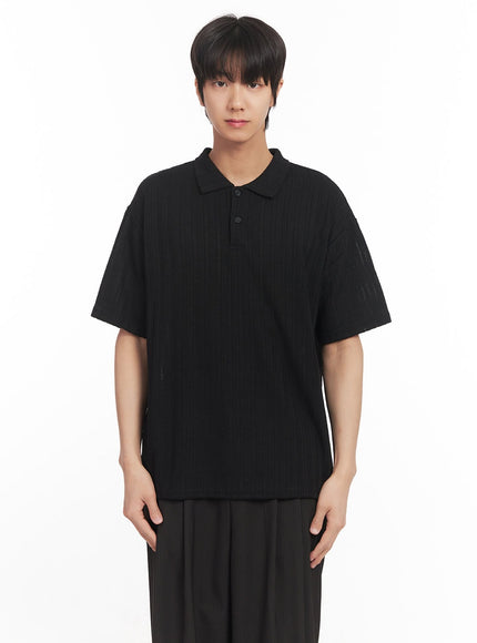 Men's Loose-Fit Collared Ribbed T-Shirt IA510