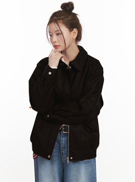 oversized-faux-leather-jacket-ij527 / Black