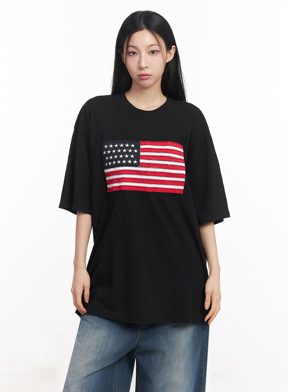 cotton-patch-oversize-t-shirt-iy516 / Black