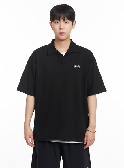 mens-embroidered-oversize-polo-shirt-ia525 / Black