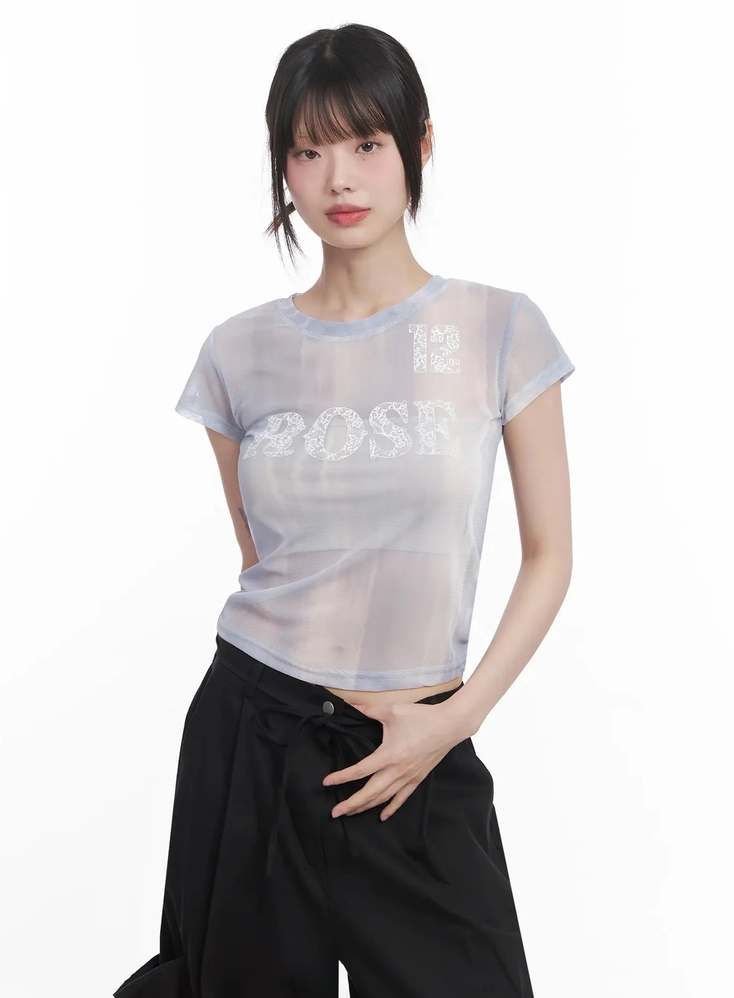 sheer-graphic-tee-iu525 / Blue