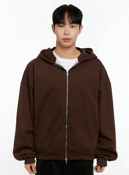 mens-basic-oversized-zip-up-hoodie-in525 / Brown