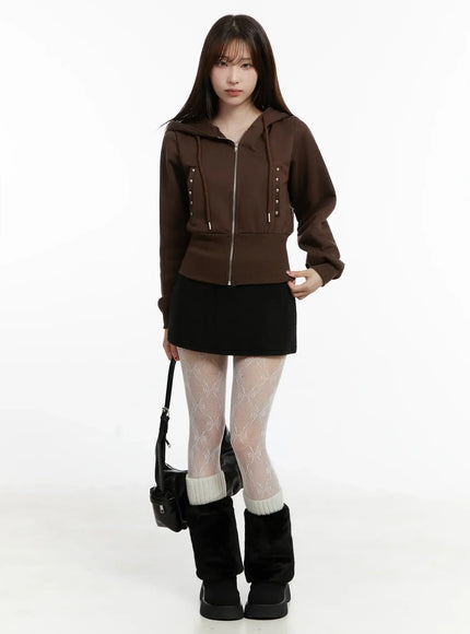 studded-crop-zip-up-hoodie-id525 / Brown