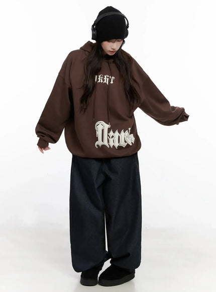 bold-graphic-oversized-hoodie-in503 / Brown