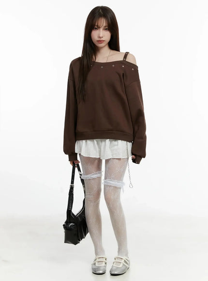 one-shoulder-eyelet-sweatshirt-id525 / Brown