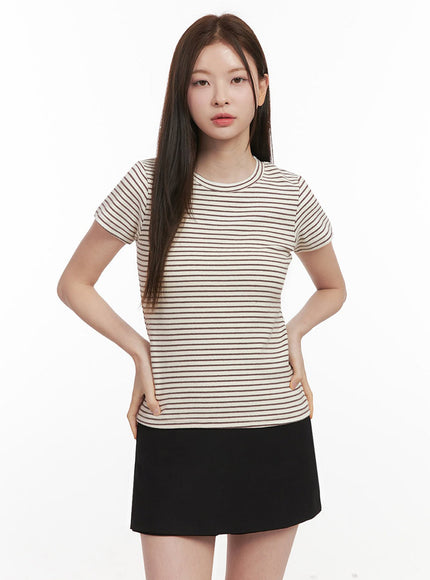 basic-striped-tee-ij527 / Brown