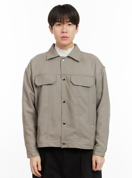 mens-buttoned-collar-jacket-ij517 / Dark beige