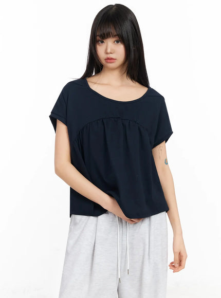 scoop-neck-shirred-tee-ia523 / Dark blue