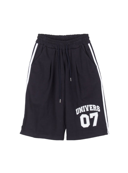 mens-striped-wide-fit-sweatshorts-iy520 / Dark blue