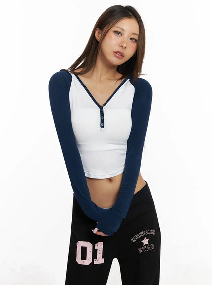raglan-hooded-slim-crop-top-iy504 / Dark blue