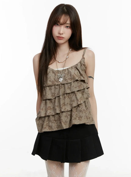 layered-frill-cami-top-ij516 / Dark brown