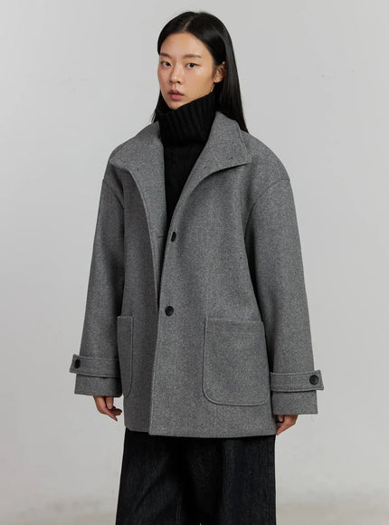 high-neck-wool-half-coat-ij502 / Dark gray