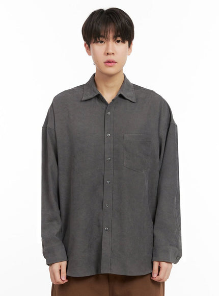mens-fleece-lined-button-up-shirt-ij517 / Dark gray