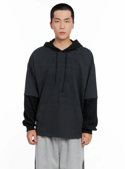 mens-layered-graphic-hoodie-shirt-ig529 / Dark gray