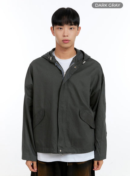 mens-minimal-hooded-zip-up-jacket-ig416 / Dark gray