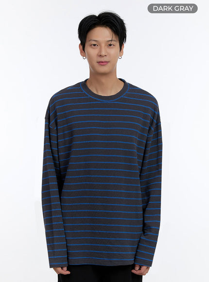 mens-striped-round-neck-long-sleeve-t-shirt-io428 / Dark gray