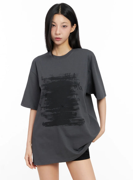 brushstroke-graphic-oversized-tee-ig508 / Dark gray