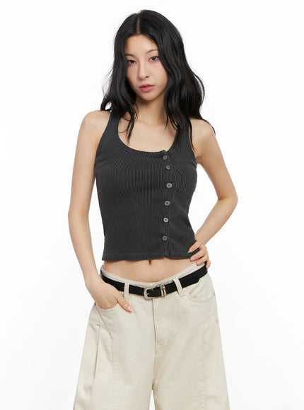 ribbed-button-up-tank-top-ig508 / Dark gray