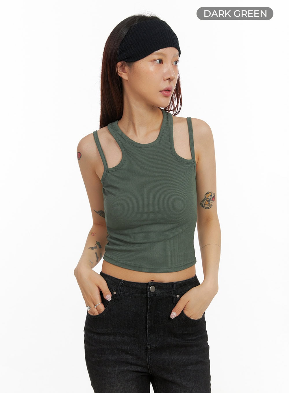 slim-crop-tank-top-iy410 / Dark green